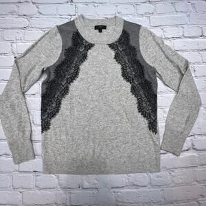 J Crew wool blend Sweater Gray with Black Lace Size XS A449